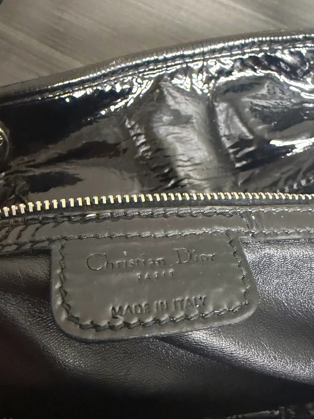 CHRISTIAN DIOR Black Cannage Quilted Patent Leather Small Dior Soft Tote Bag Ove